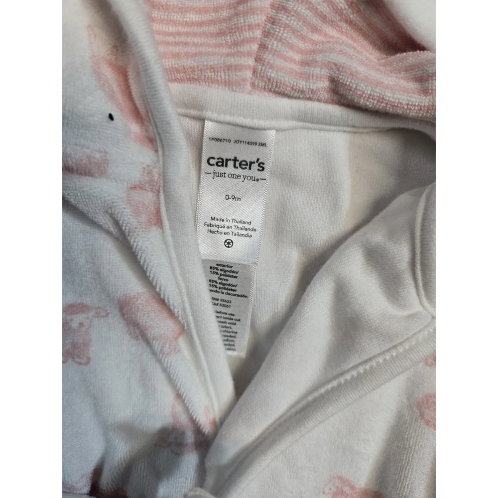 Carter's Baby Hoodie Robe Pink & White Sheep Lamb & Stripes Belt Tie 0-9 Months
